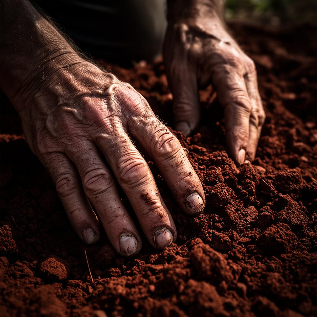 Mani che lavorano la terra rossa